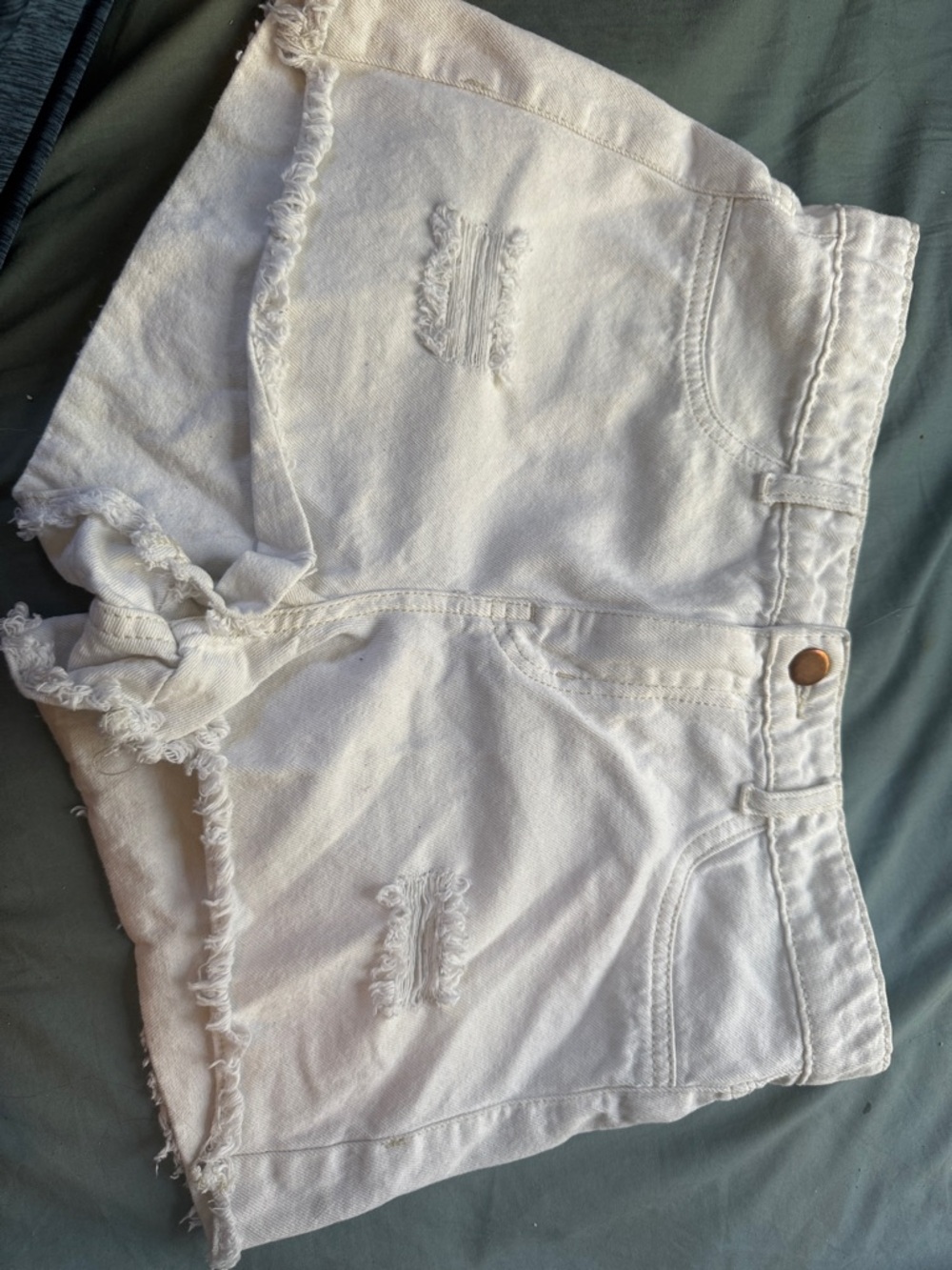 Women’s White Distressed Denim Tie-Front Shorts